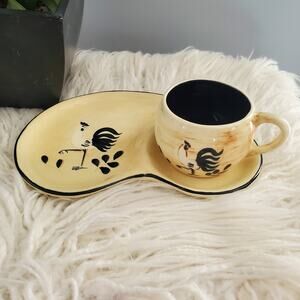 Pennsbury Pottery Vintage Rooster Themed Snack Plate & Mug Set